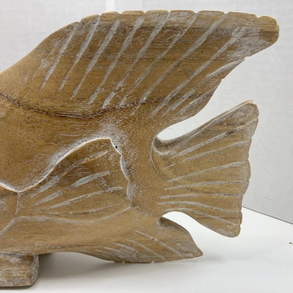 Vtg Wooden Fish Hand‎ Carved Tropical Angel Fish Decor Figurine Brown